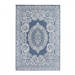 Alfombra de terraza exterior kilim reversible azul y blanco…