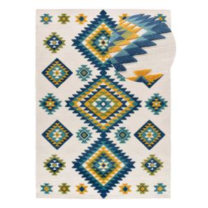Alfombra exterior con relieve blanc/azul/amarillo 80x150 cm