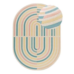 Alfombra exterior ovalada beige/azul/rosa 160x229 cm