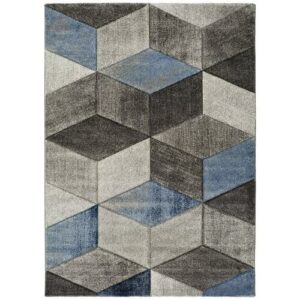 Alfombra geométrica en gris y azul 160X230 cm