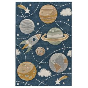 Alfombra infantil planetas azul, 120x170 cm