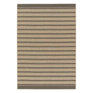 Alfombra interior/exterior beige con rayas negras sobre fon…