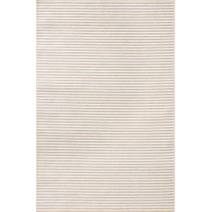 Alfombra interior/exterior, diseño en relieve de rayas beig…