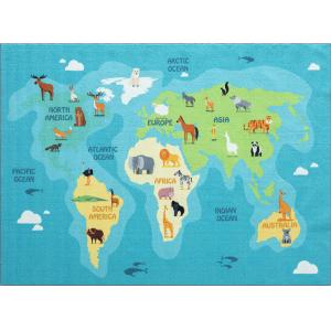 Alfombra juego infantil continentes, azul, 200 x 290 cm