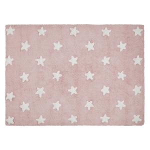 Alfombra lavable de algodón estrellas rosa-blanco