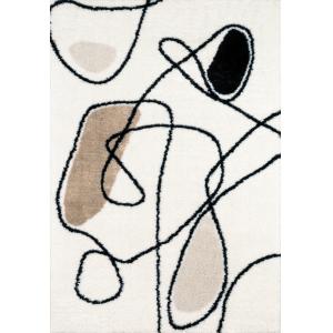 Alfombra moderna y abstracta de color beige, negro - 120x16…