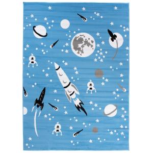 Alfombra para niño azul blanco negro cohetes 200x300cm