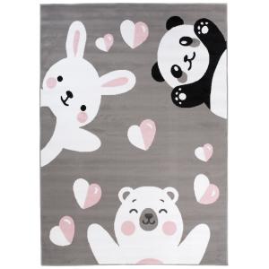 Alfombra para niño gris blanco oso conejito panda 80x150cm