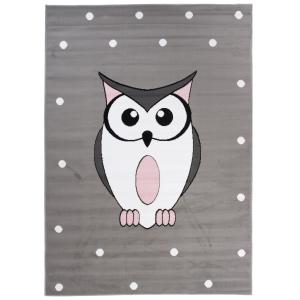 Alfombra para niño gris blanco rosa búho 140x200cm