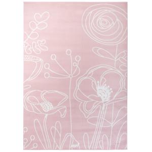 Alfombra para niño rosa blanco flores hojas 160x220cm