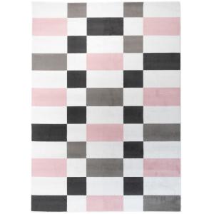 Alfombra para niño rosa gris blanco negro geométrico 180x25…