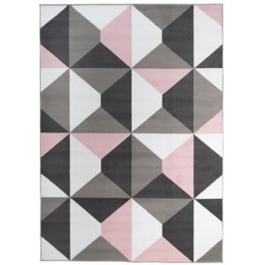 Alfombra para niño rosa gris blanco negro mosaico 140x200cm