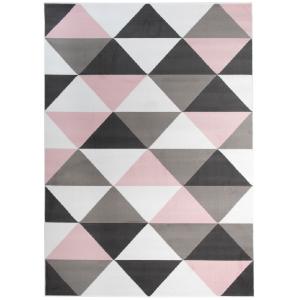 Alfombra para niño rosa gris blanco negro triángulos 120x17…