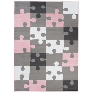 Alfombra para niño rosa gris blanco puzzle 160x220cm