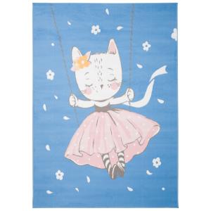Alfombra para niños azul blanco rosa negro gato fina 120 x…