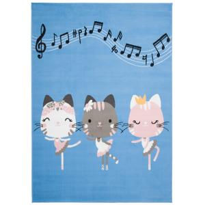 Alfombra para niños azul rosa gris blanco gatos notas fina…