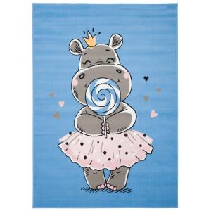 Alfombra para niños azul rosa gris blanco hipopótamo fina 1…