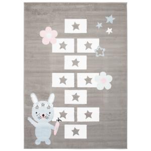 Alfombra para niños gris blanco rayuela suave 120 x 170 cm