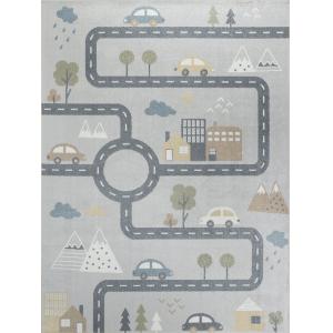 Alfombra para niños lavable azul/gris 160x213