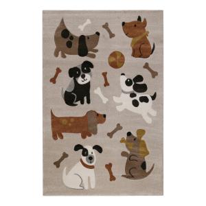 Alfombra redonda infantil estampado perros beige y topo ø16…