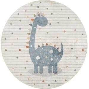 Alfombra Redonda para Niños Lavable Dinosaurio Beige/Gris Ø…