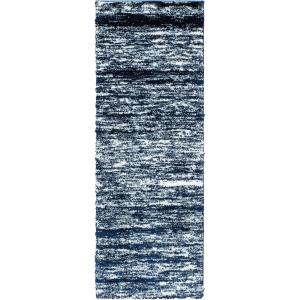 Alfombra shaggy abstracta estilo moderno azul - 67x180 cm