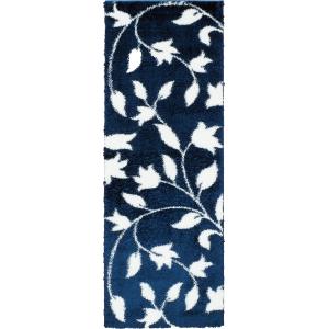 Alfombra shaggy con motivos florales azul - 80x150 cm