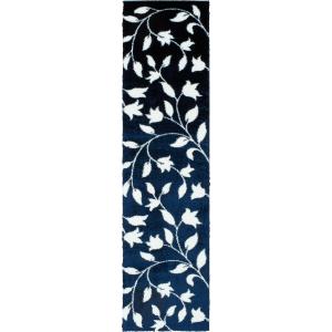 Alfombra shaggy con motivos florales azul - 80x300 cm