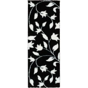 Alfombra shaggy con motivos florales negro - 67x90 cm