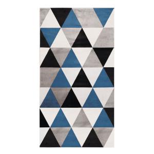 Alfombra tacto lana con estampado de triángulos azules 80x1…