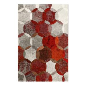 Alfombra tejida con diseño circular rojo/gris vintage 225x1…
