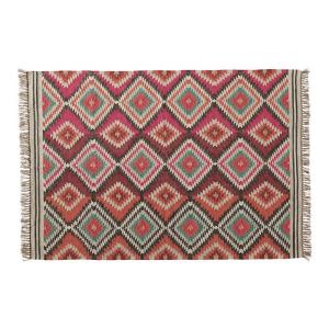 Alfombra tejida estilo kilim de lana y yute multicolor 140…