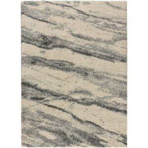 Alfombra tipo shaggy efecto marmol en gris, 133X190 cm