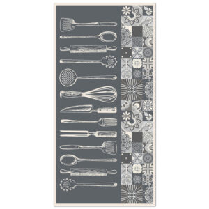 Alfombra vinílica cocina utensilios cocina gris 100x140 cm