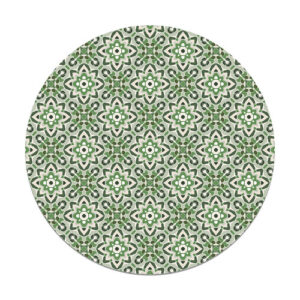 Alfombra vinílica redonda azulejo oriental floreada verde 1…