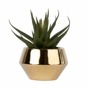 Aloe vera artificial en maceta de cerámica dorada
