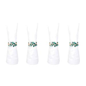 Anillos de servilleta dorados con diamantes verdes - set de…