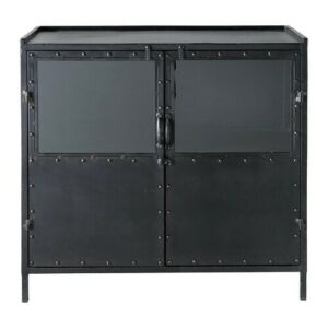 Aparador industrial con vitrina de metal negro An. 87 cm