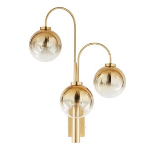 Aplique de 3 globos de vidrio ámbar y metal color bronce