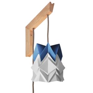 Aplique de madera y pantalla origami pequeña blanca y azul…