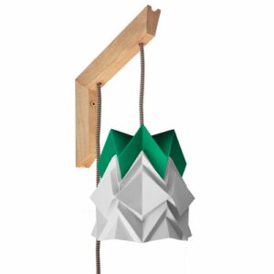 Aplique de madera y pantalla origami pequeña blanca y verde…