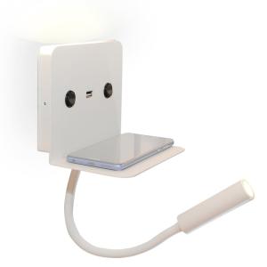 Aplique de pared blanco con luz lectura led 3w y usb