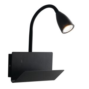 Aplique de pared en metal negro con brazo flexible