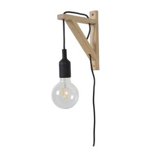 Aplique   lámpara de pared con enchufe madera negro 22,5cm