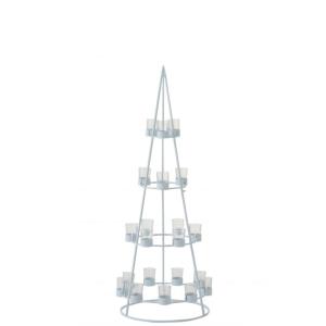 Árbol con 21 portavelas de vidrio en metal blanco 42x42x110…
