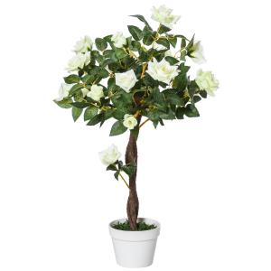 Árbol de rosa blanca artificial bicolor 18 x 18 x 90 cm