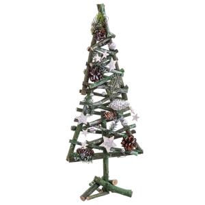 Arbolito de Navidad con piñas y troncos de madera verde