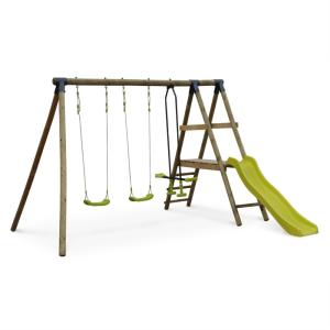 Área de juegos de madera con tobogán y1 cara a cara