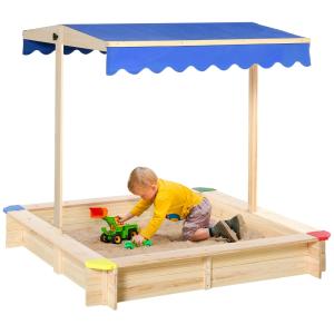 Arenero para niños 120x120x120 cm madera natural, azul