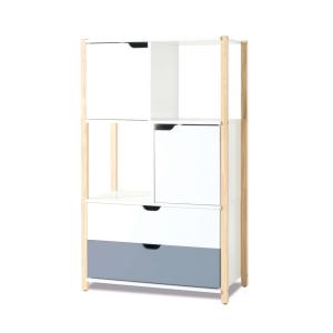 Armario Montessori (puertas y cajones) madera/azul